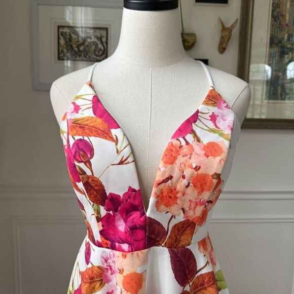 Windsor Large Print Floral Fit and Flare Mini Dress L - Picture 2 of 7